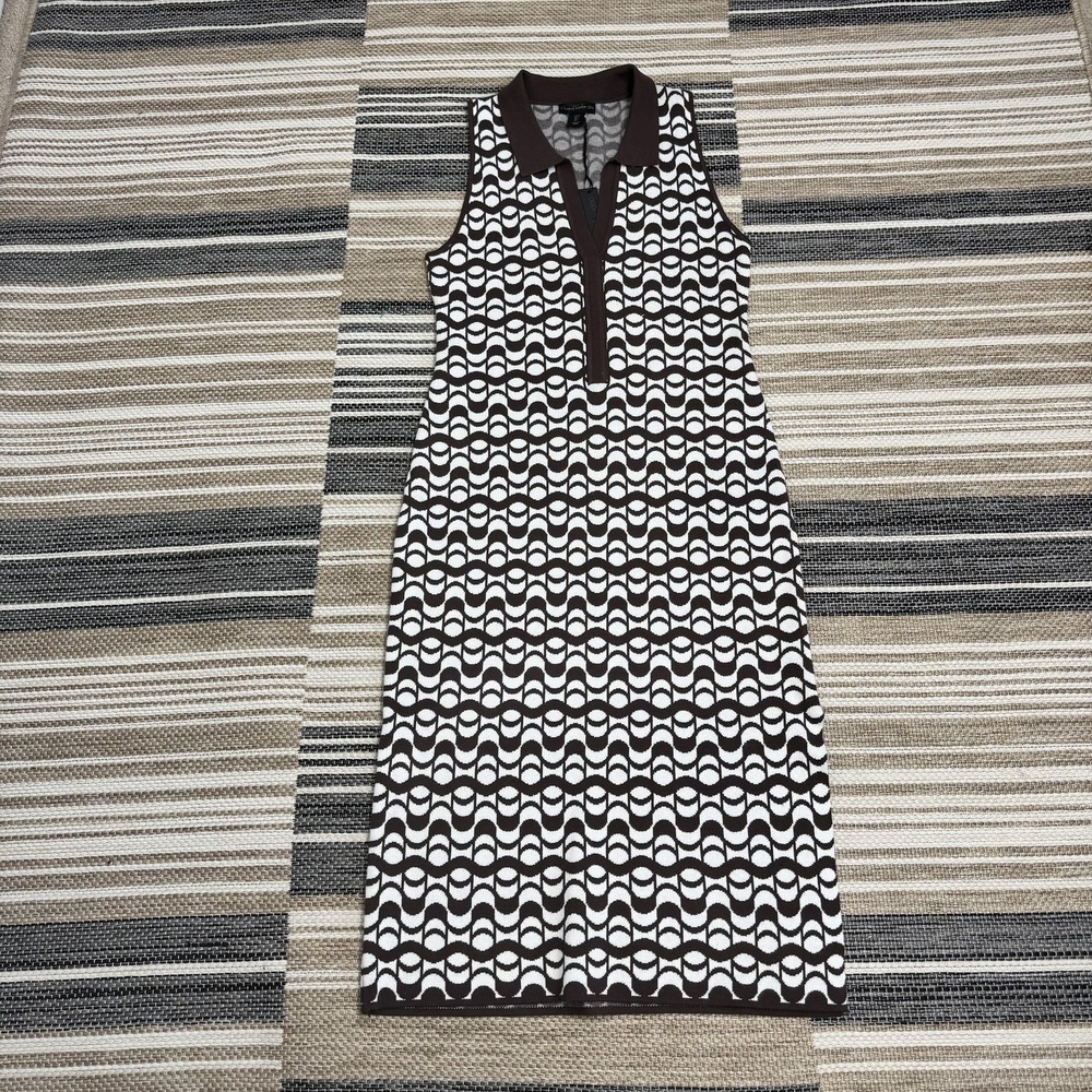 House Of Harlow 1960 Dress Women's Large Brown Geometric Knit Collared Midi